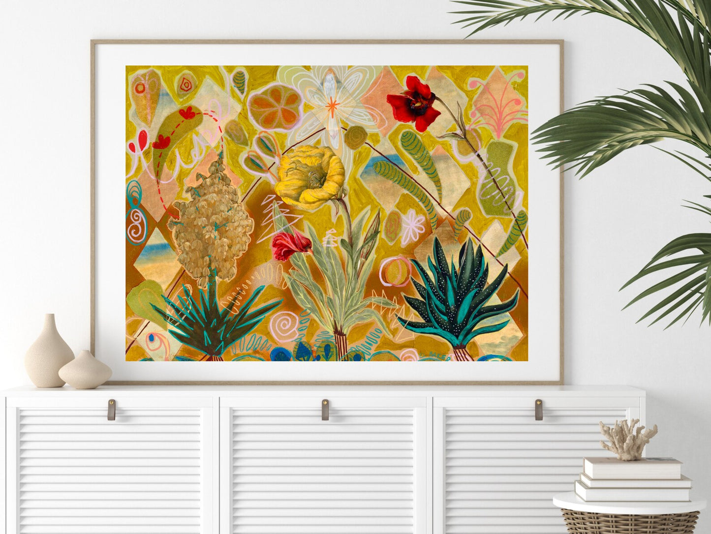 Retro Botanical Poppy Collage Print