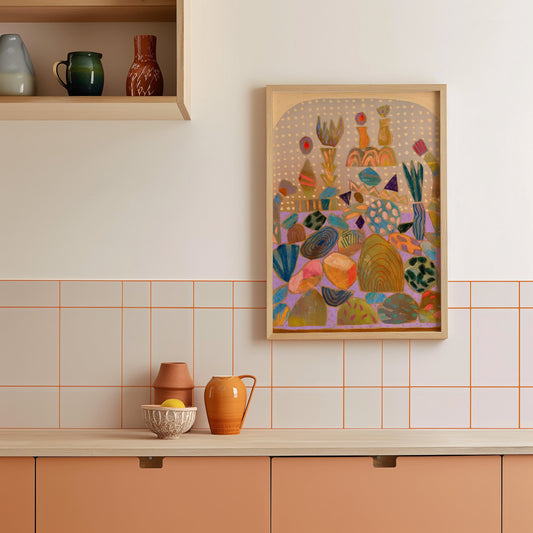 Midcentury Modern Colorful Pink Rock Collage - El Baker Art