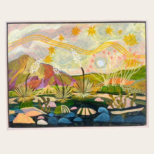 Midcentury Modern Yucca Plants Landscape Original Artwork - FRAMED, 18x24" - El Baker Art