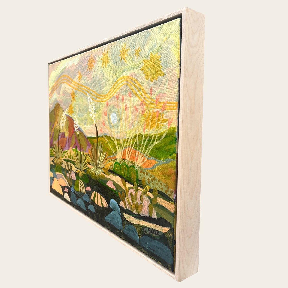 Midcentury Modern Yucca Plants Landscape Original Artwork - FRAMED, 18x24" - El Baker Art