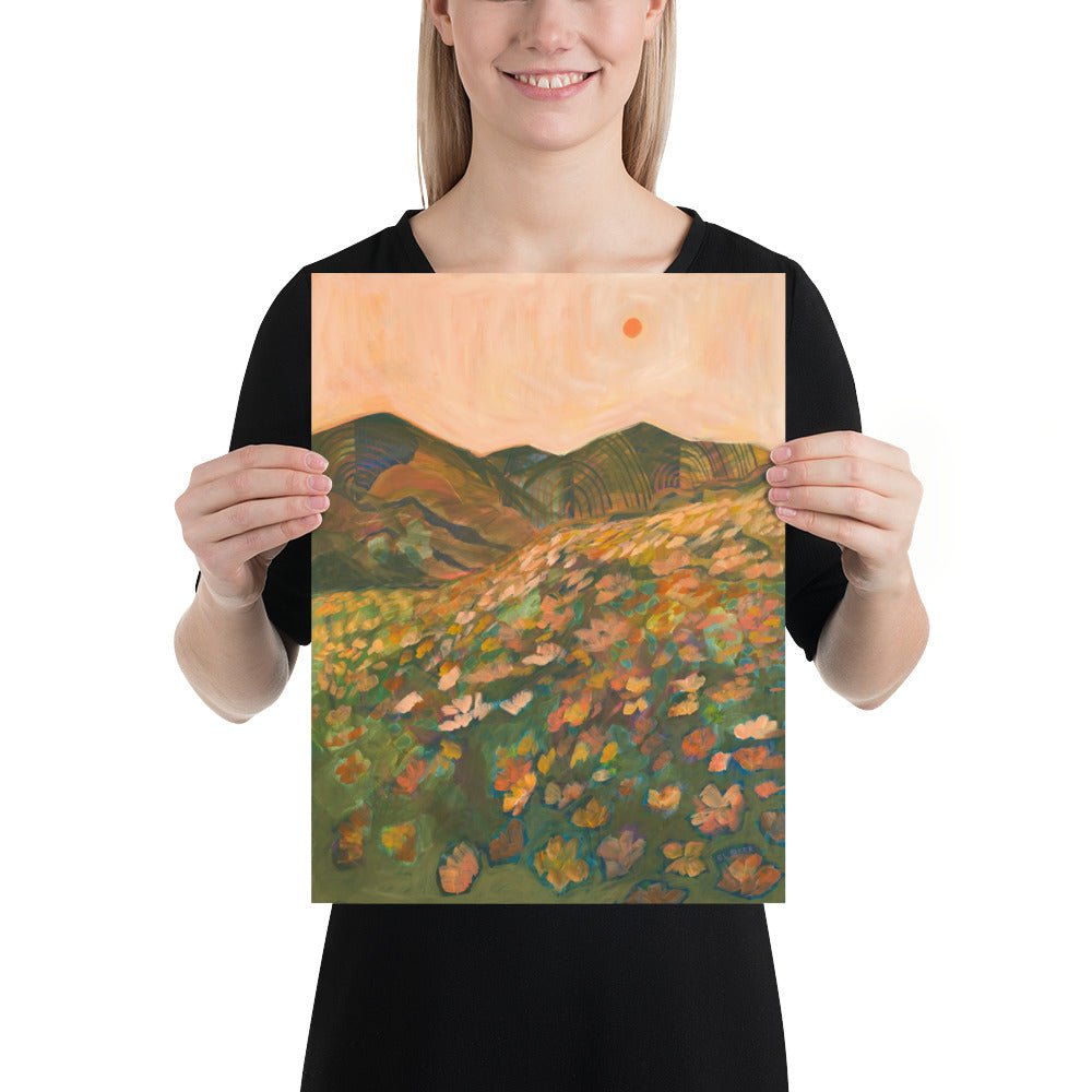 Pastel California Poppy Flower Landscape Print - El Baker Art