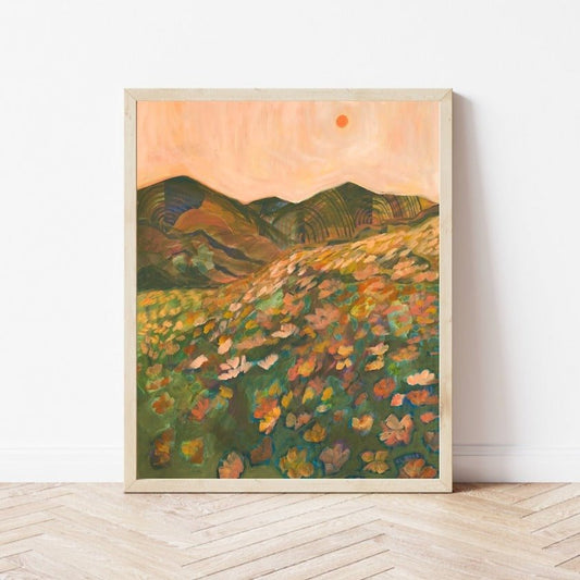 Pastel California Poppy Flower Landscape Print - El Baker Art