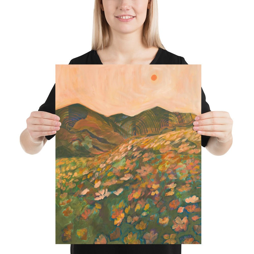 Pastel California Poppy Flower Landscape Print - El Baker Art