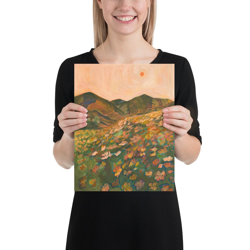Pastel California Poppy Flower Landscape Print - El Baker Art