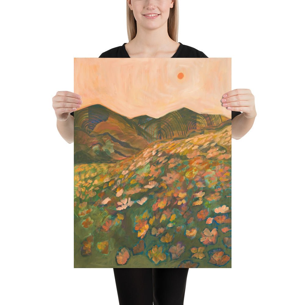 Pastel California Poppy Flower Landscape Print - El Baker Art