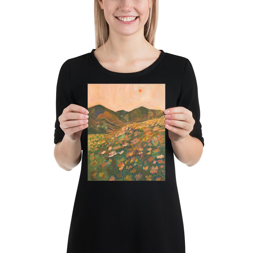Pastel California Poppy Flower Landscape Print - El Baker Art