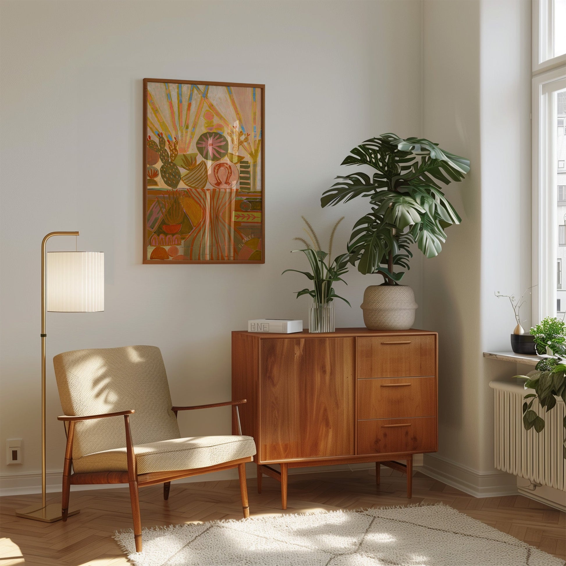 Peach Prickly Pear Cactus Still Life Print - El Baker Art