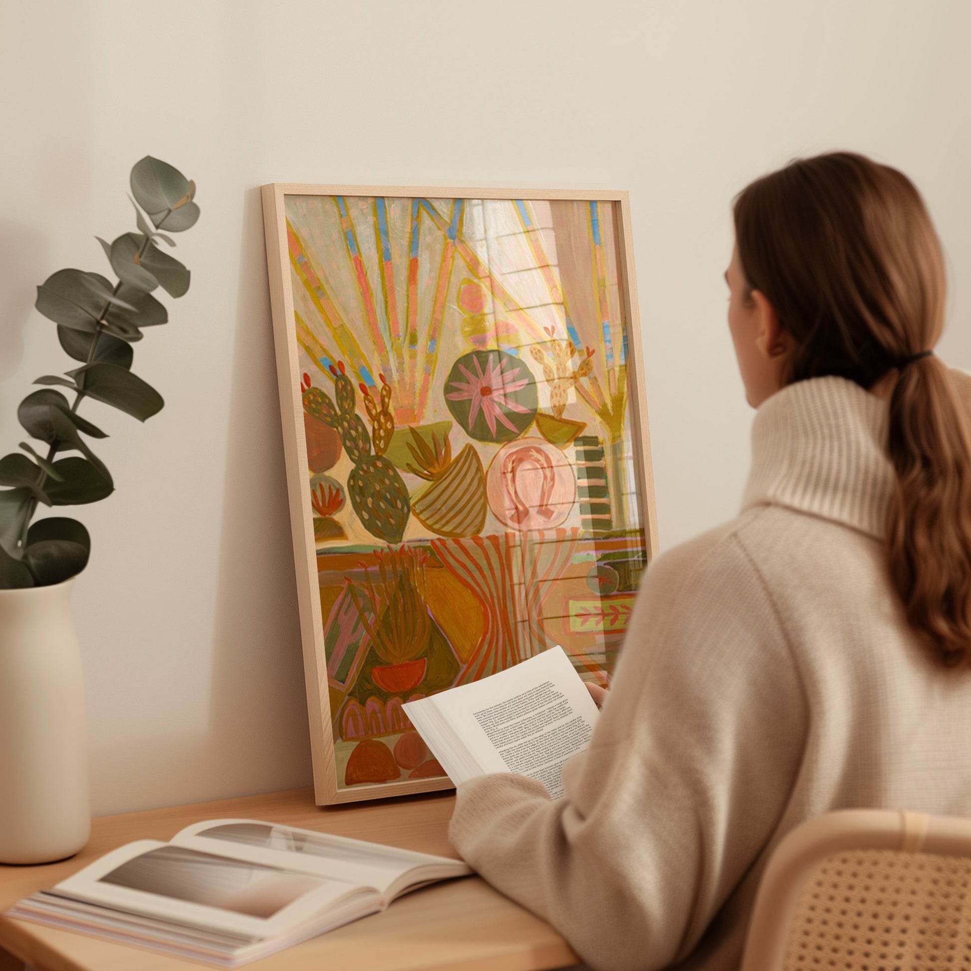 Peach Prickly Pear Cactus Still Life Print - El Baker Art