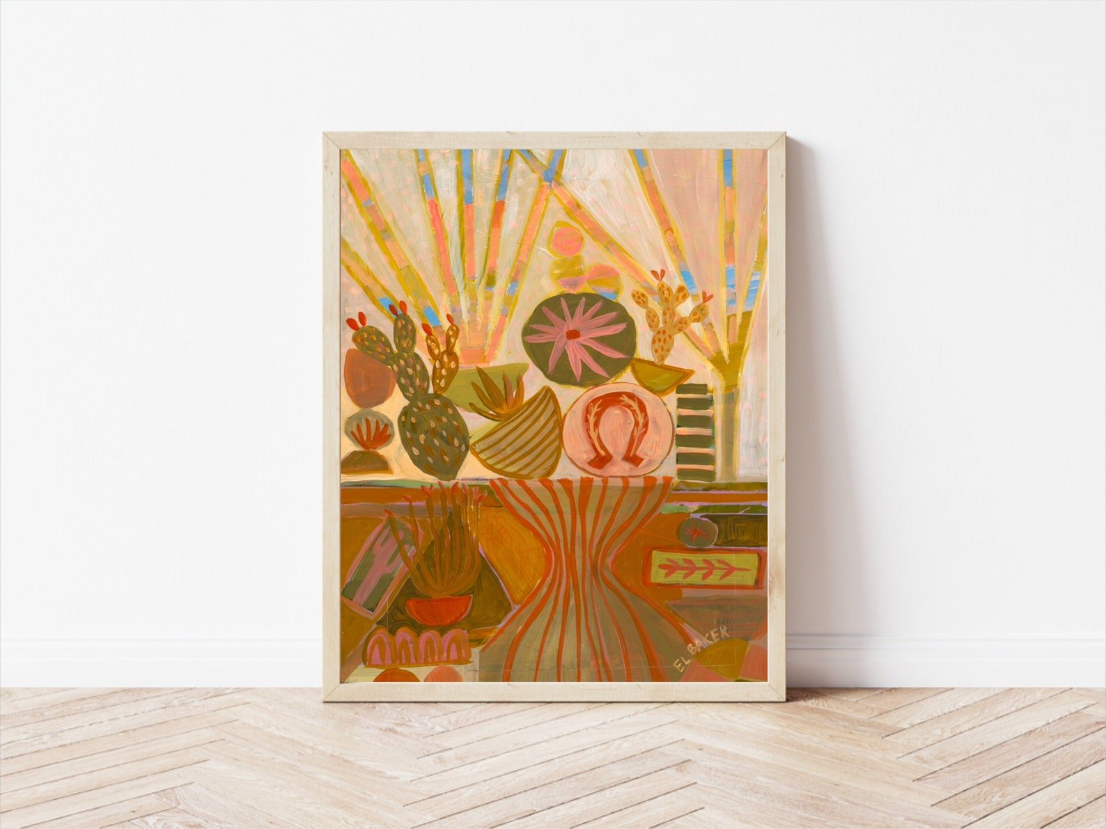 Peach Prickly Pear Cactus Still Life Print - El Baker Art