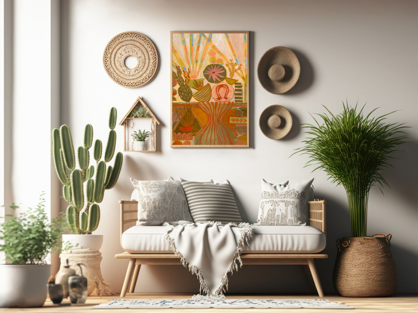 Peach Prickly Pear Cactus Still Life Print - El Baker Art