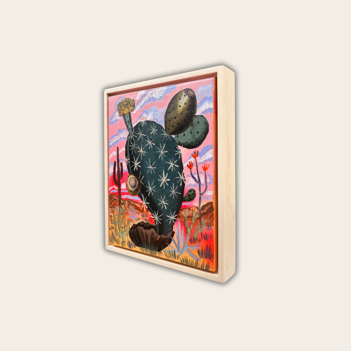 Prickly Pear Cactus Collage Original Artwork - Framed, 8x10" - El Baker Art