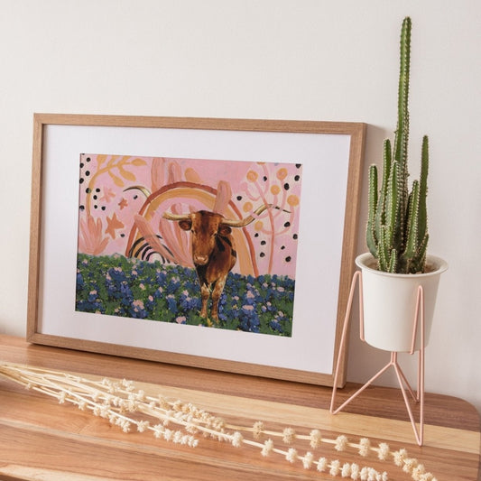 Rainbow Longhorns Mixed Media Print - El Baker Art