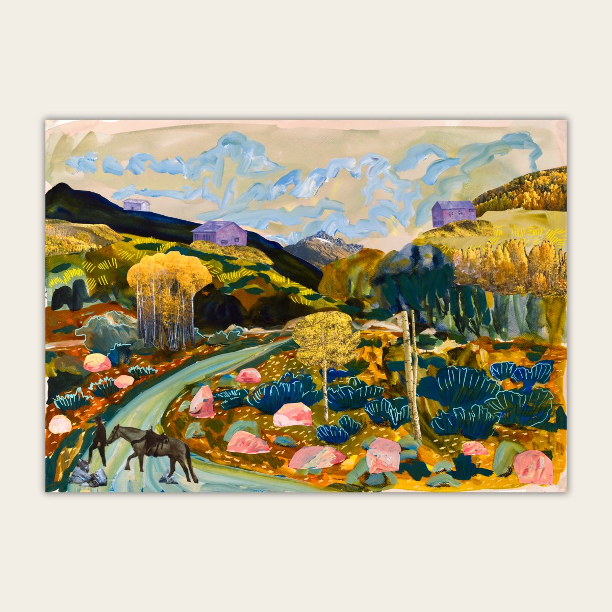 Southwestern Cowboy Collage Original Artwork on Paper - Unframed, 19x27" - El Baker Art