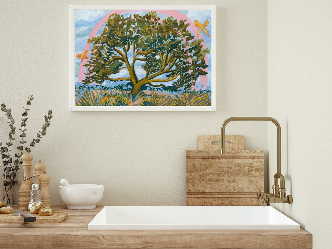Texas Hill Country Live Oak Tree Rainbow Print - El Baker Art