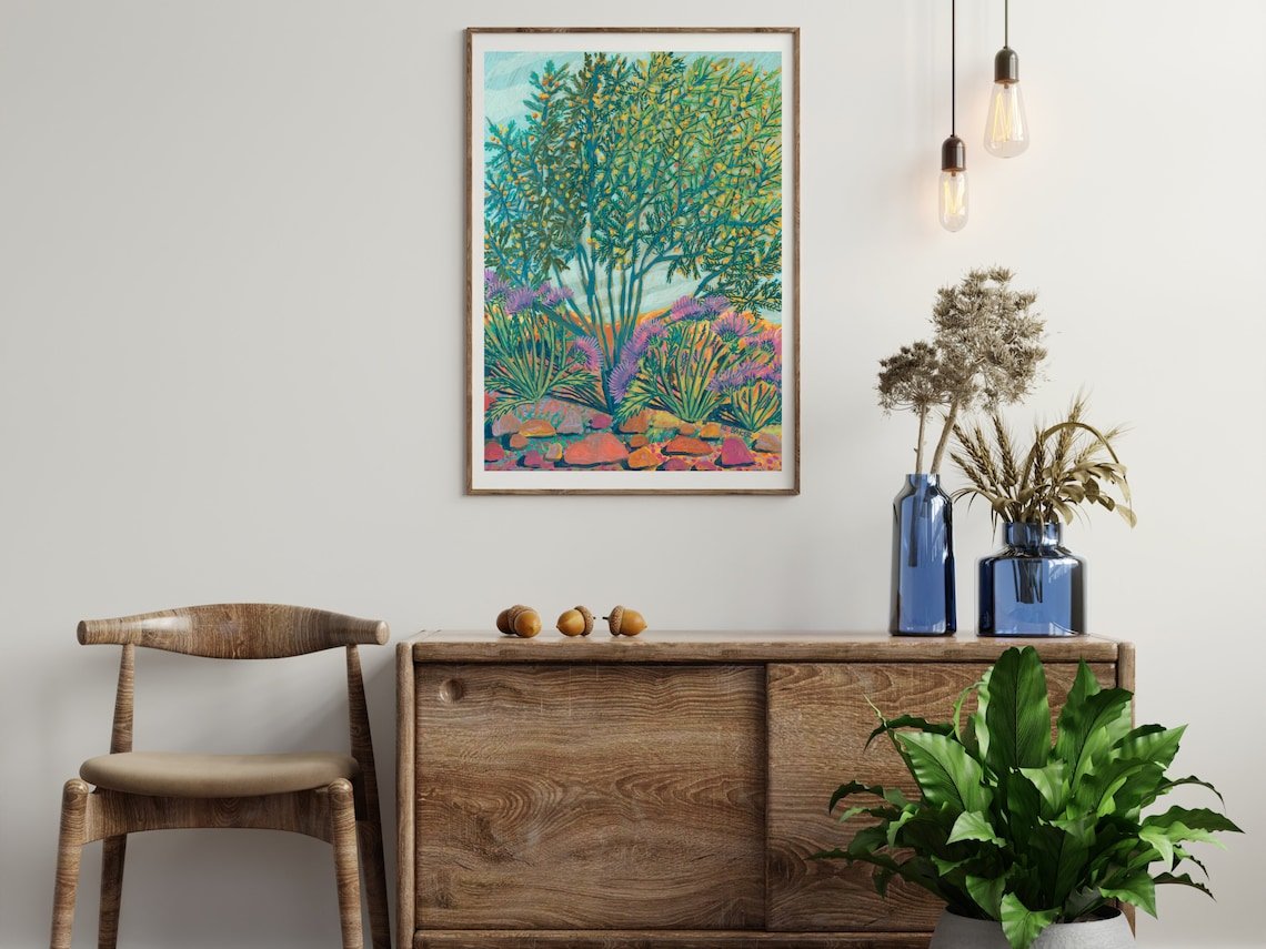 Texas Wildflower and Native Tree Print - El Baker Art