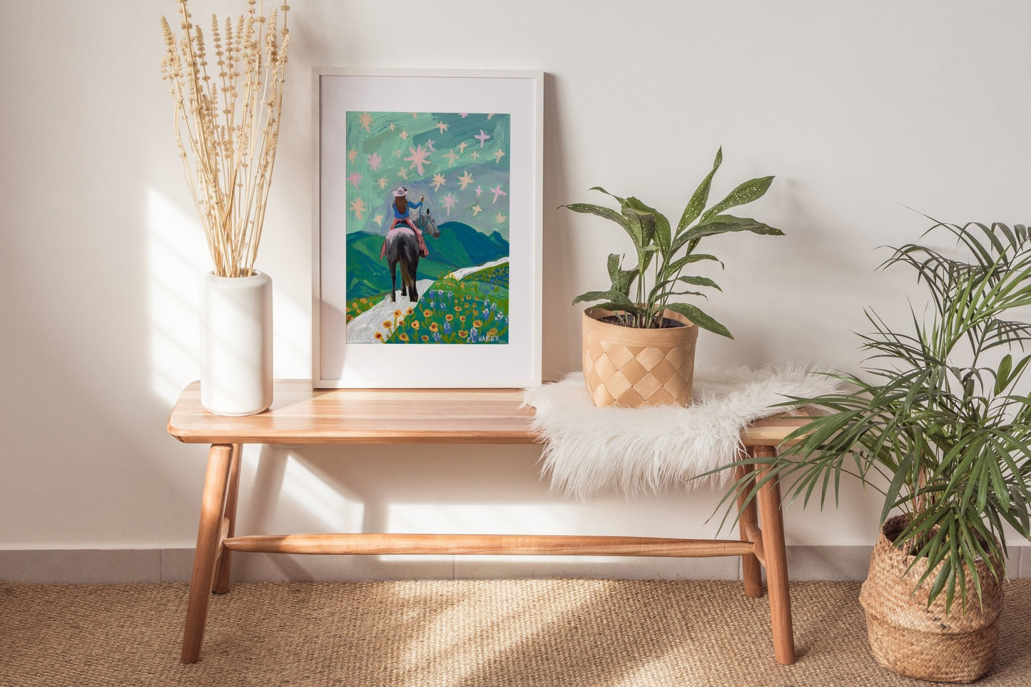 Texas Wildflowers Cowgirl Art Print - El Baker Art