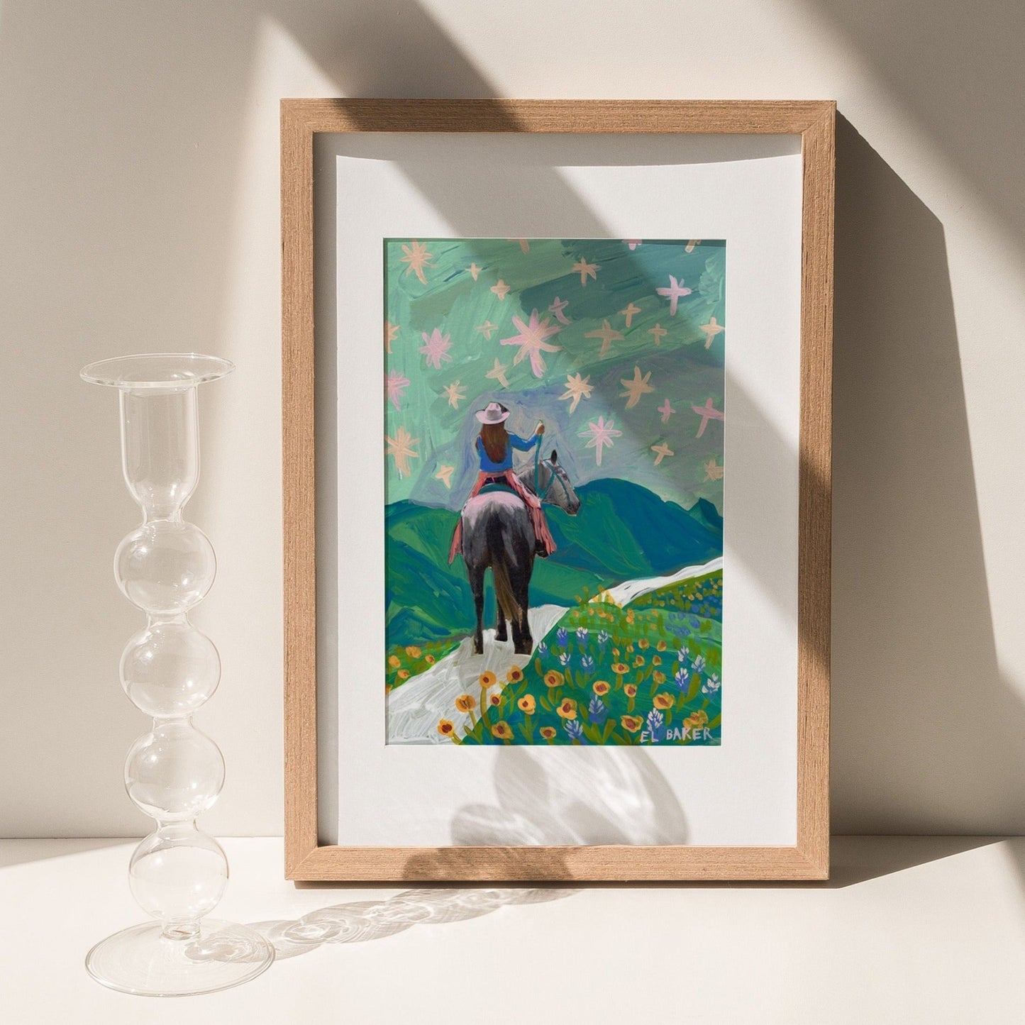 Texas Wildflowers Cowgirl Art Print - El Baker Art