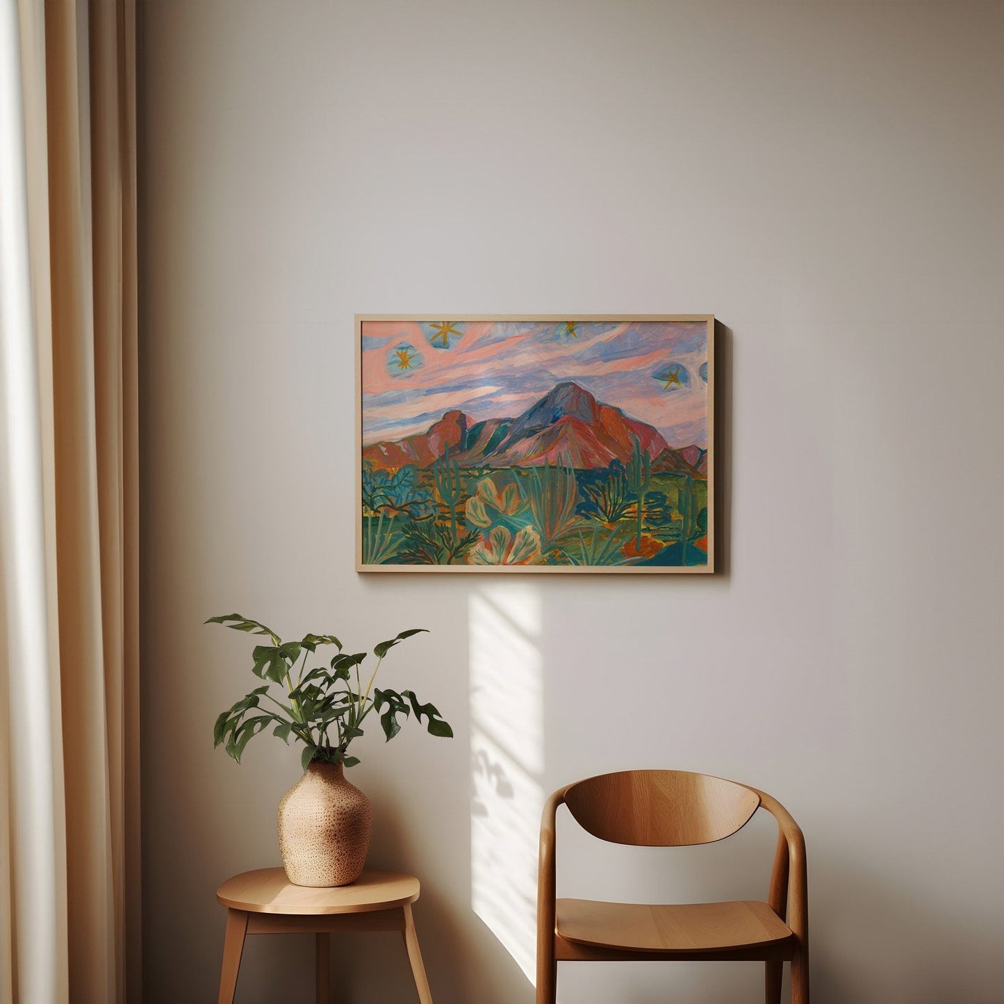 Vintage Desert Starry Night Sunset Print - El Baker Art