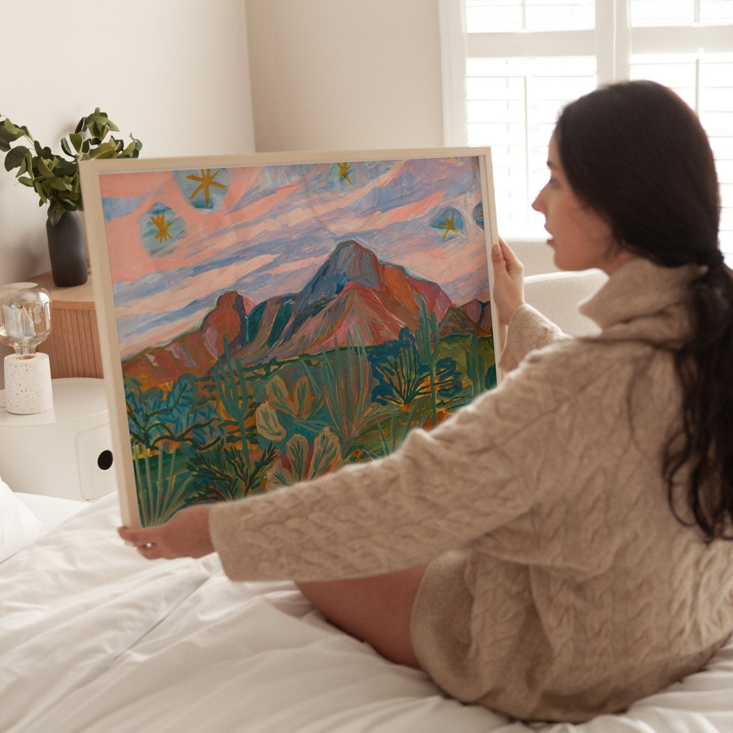 Vintage Desert Starry Night Sunset Print - El Baker Art