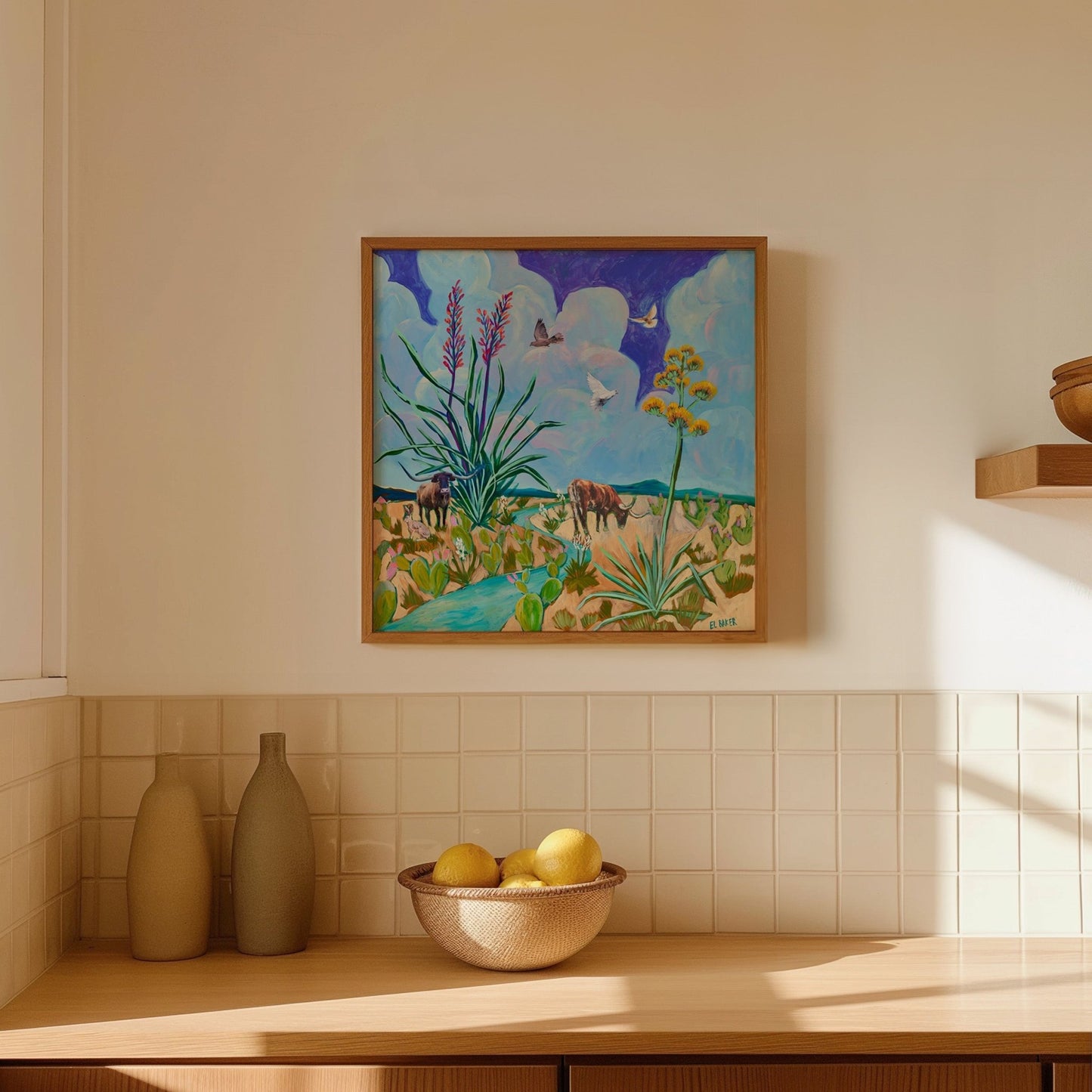 West Texas Longhorn Century Plant Print - El Baker Art