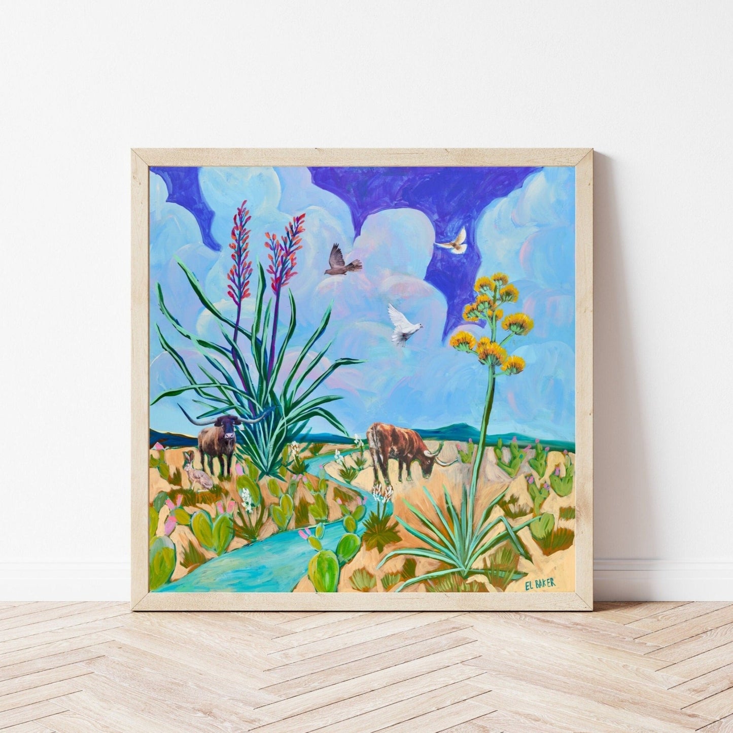 West Texas Longhorn Century Plant Print - El Baker Art