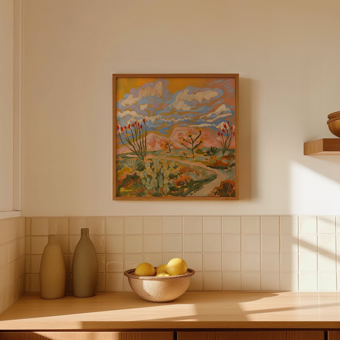 Yellow Southwestern Desert Landscape Print - El Baker Art