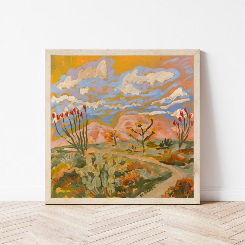 Yellow Southwestern Desert Landscape Print - El Baker Art