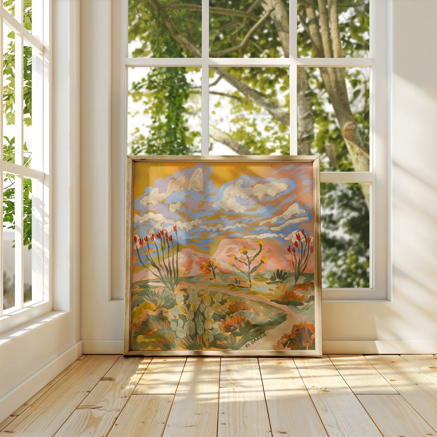 Yellow Southwestern Desert Landscape Print - El Baker Art