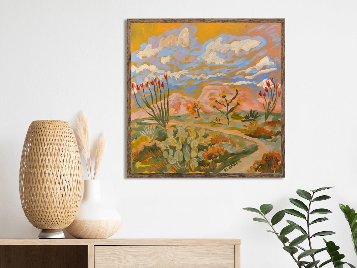 Yellow Southwestern Desert Landscape Print - El Baker Art