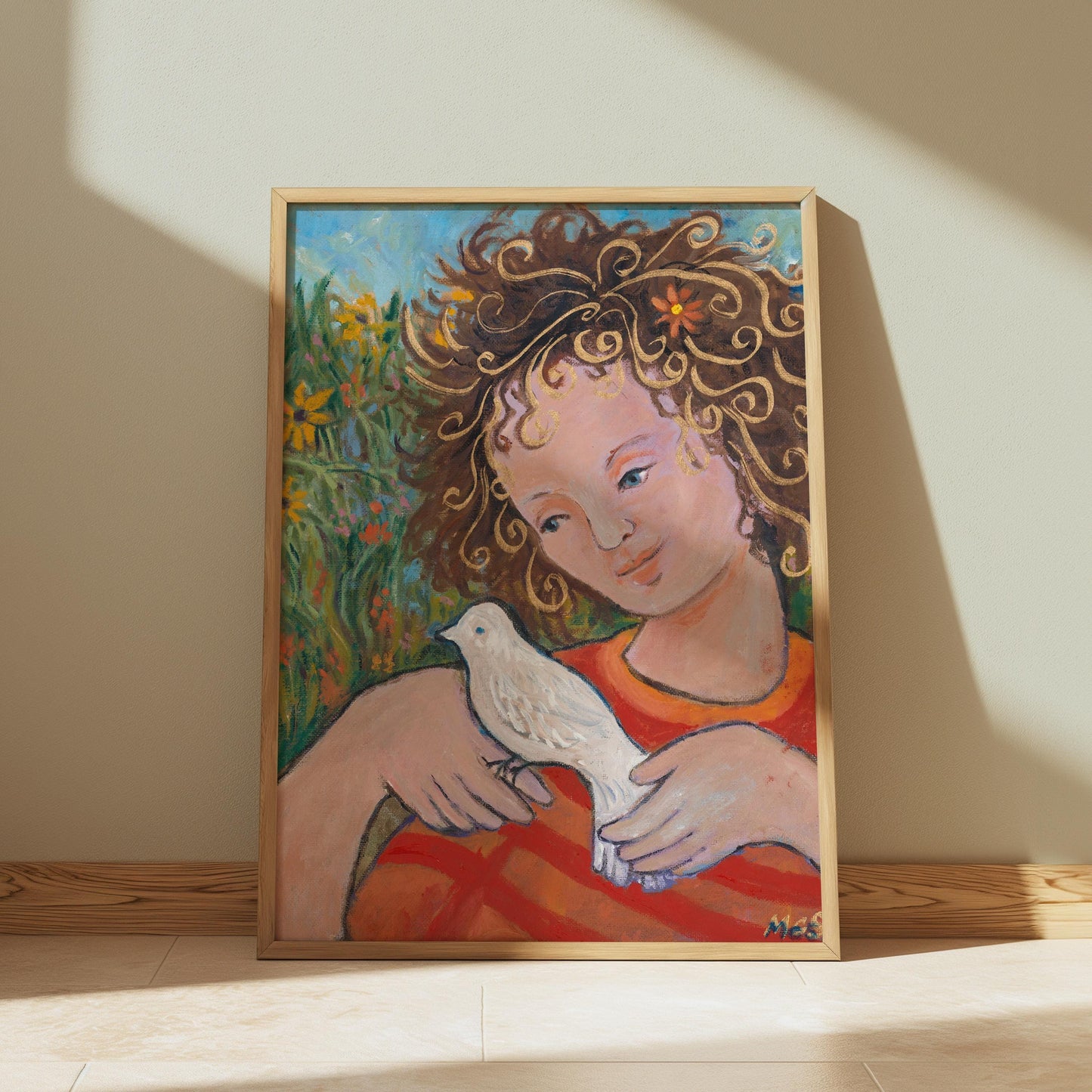 GUEST ARTIST | Abstract Portrait Girl White Dove Painting Giclee Print Whimsical Deco Modern Wall Decor Art Lover Original