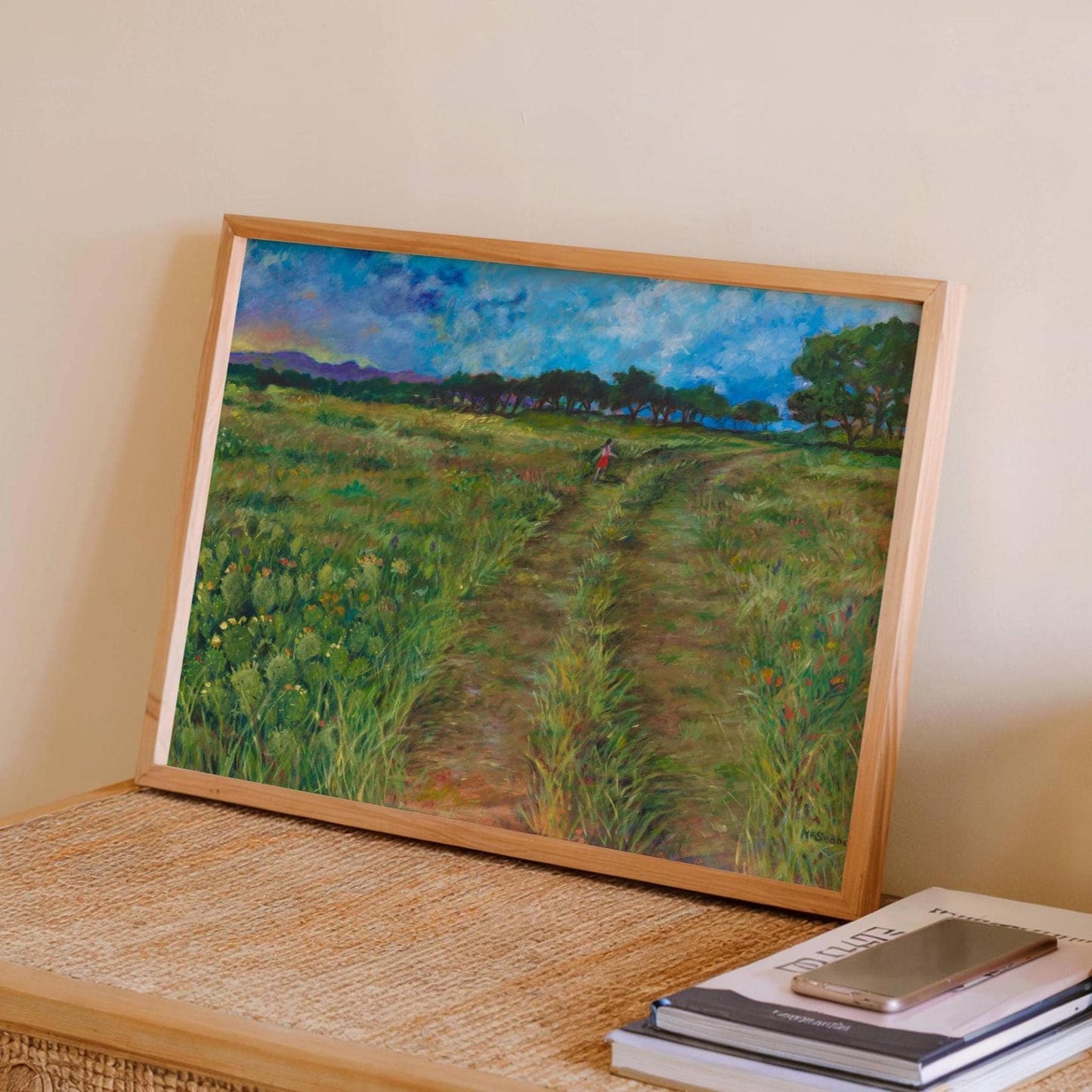GUEST ARTIST | San Marcos Texas Wildflower Prickly Pear Cactus Nature Trail Landscape | Giclee Print | Botanical Hill Country Boho Southwest