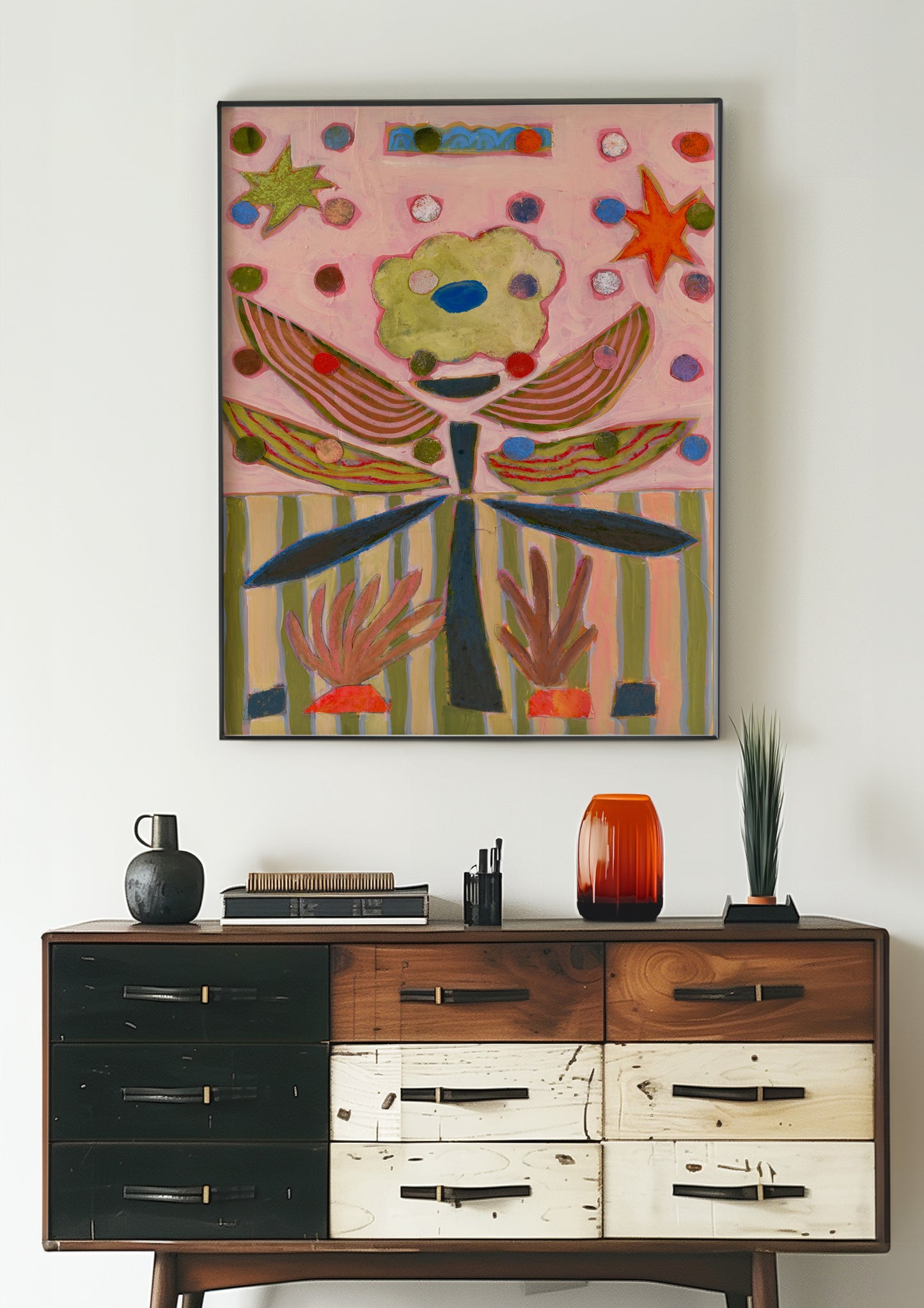 Pink Midcentury Flower Canvas Collage Print