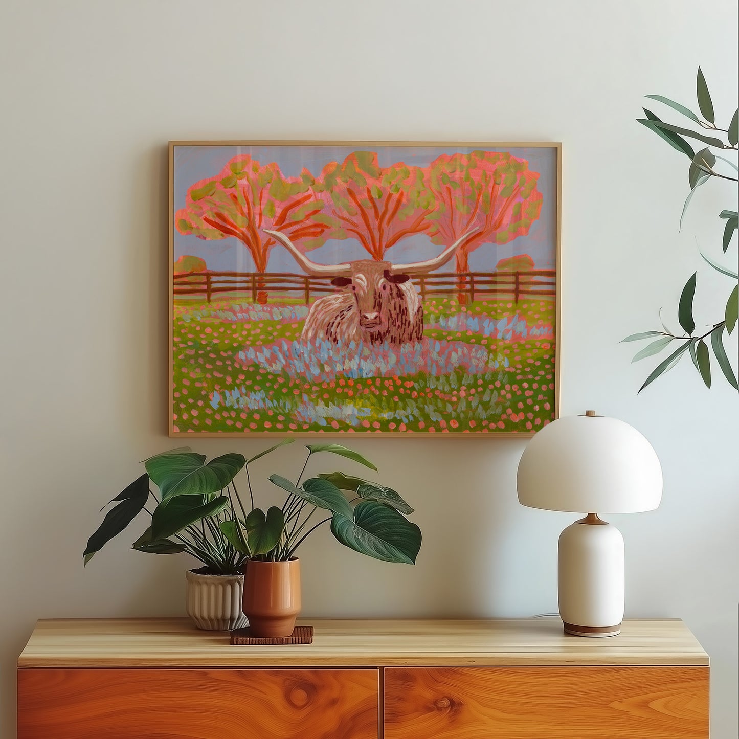 Texas Longhorn Wildflowers Art Print