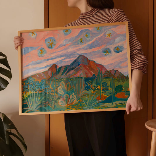 Vintage Desert Sunset Print – Southwestern Sunset Wall Hanging With Agave & Saguaro