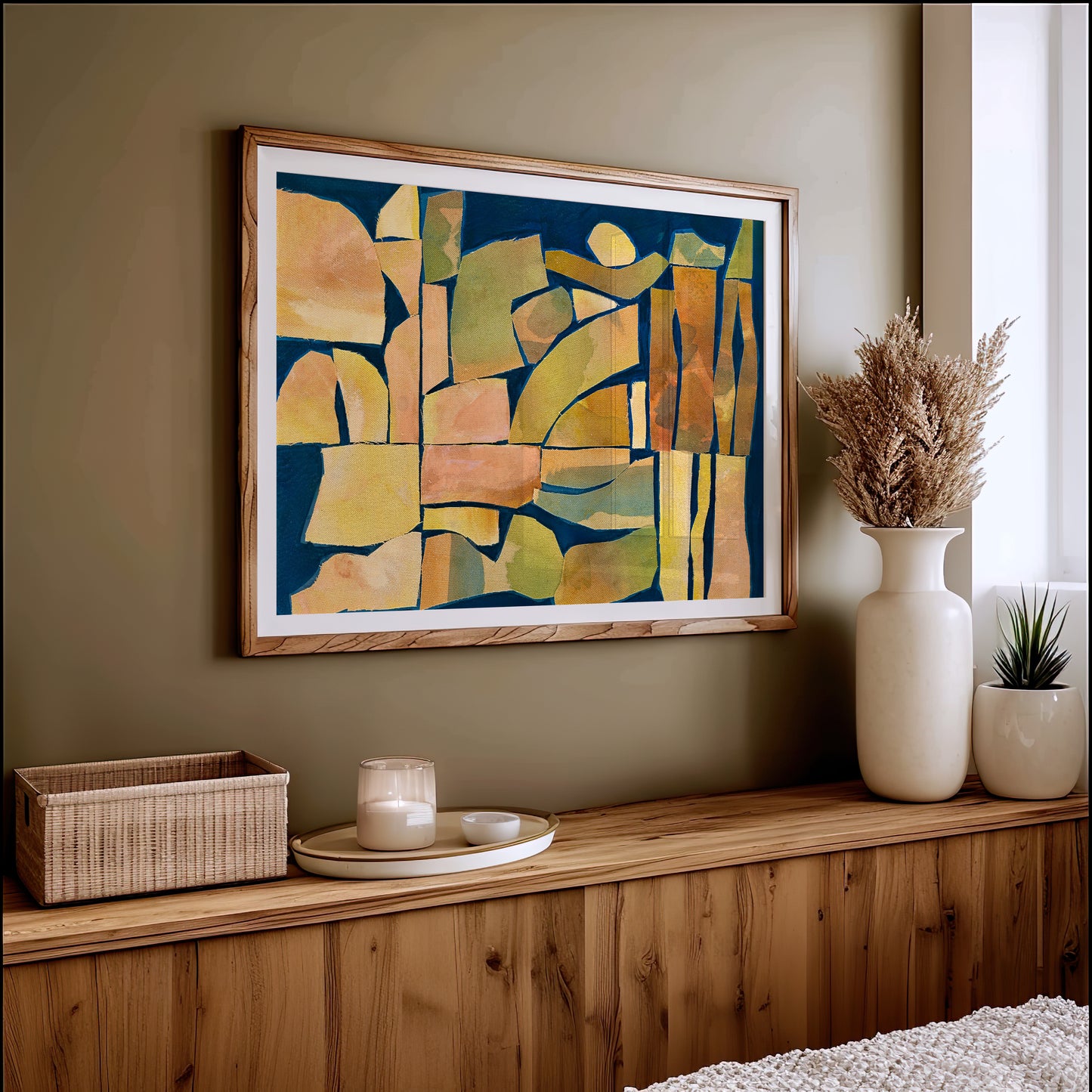 Modern Abstract Art Print – Navy Wall Art With Organic Shapes & Midcentury Modern Style