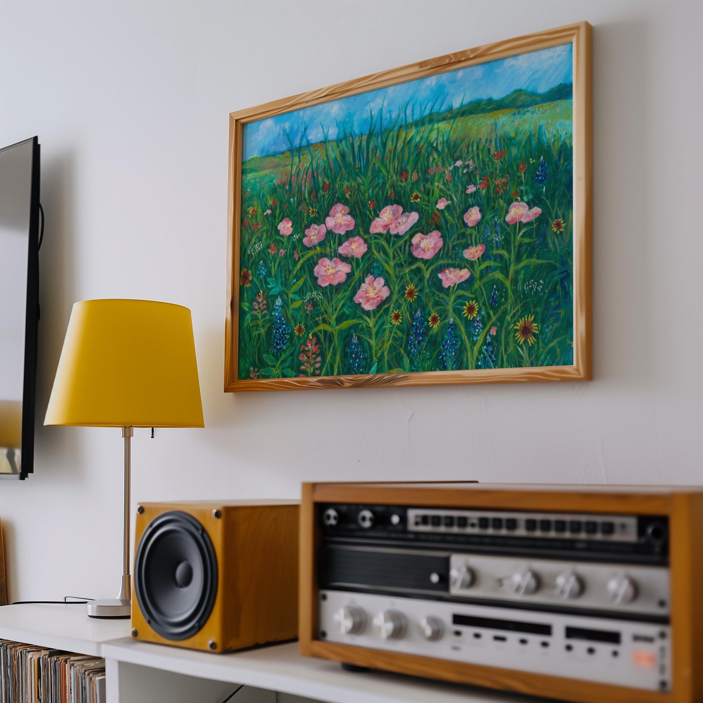 GUEST ARTIST | Texas Wildflower Field Pink Poppy Oil Painting Giclee Print Bluebonnets Botanical Nature Wall Decor Boho Southwest Original