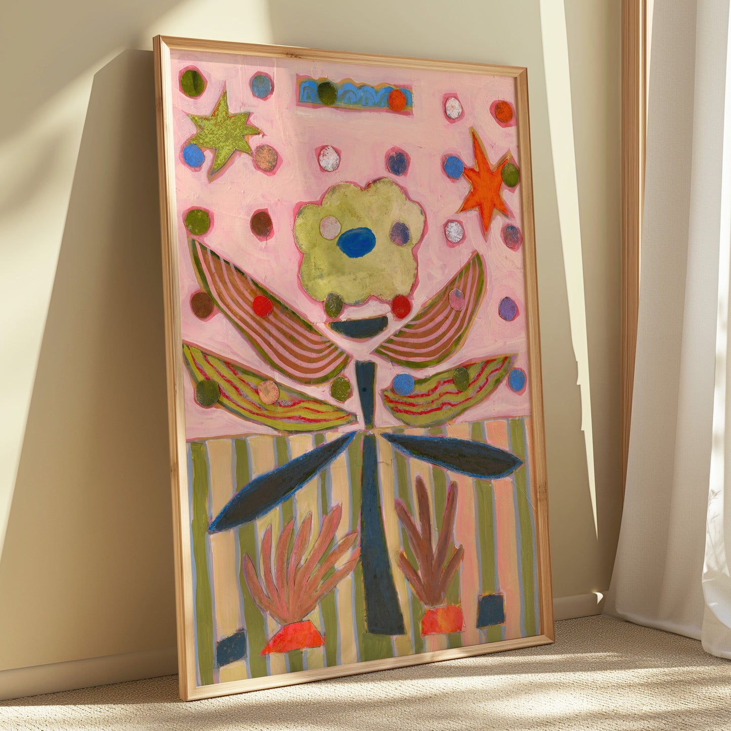 Pink Midcentury Flower Canvas Collage Print