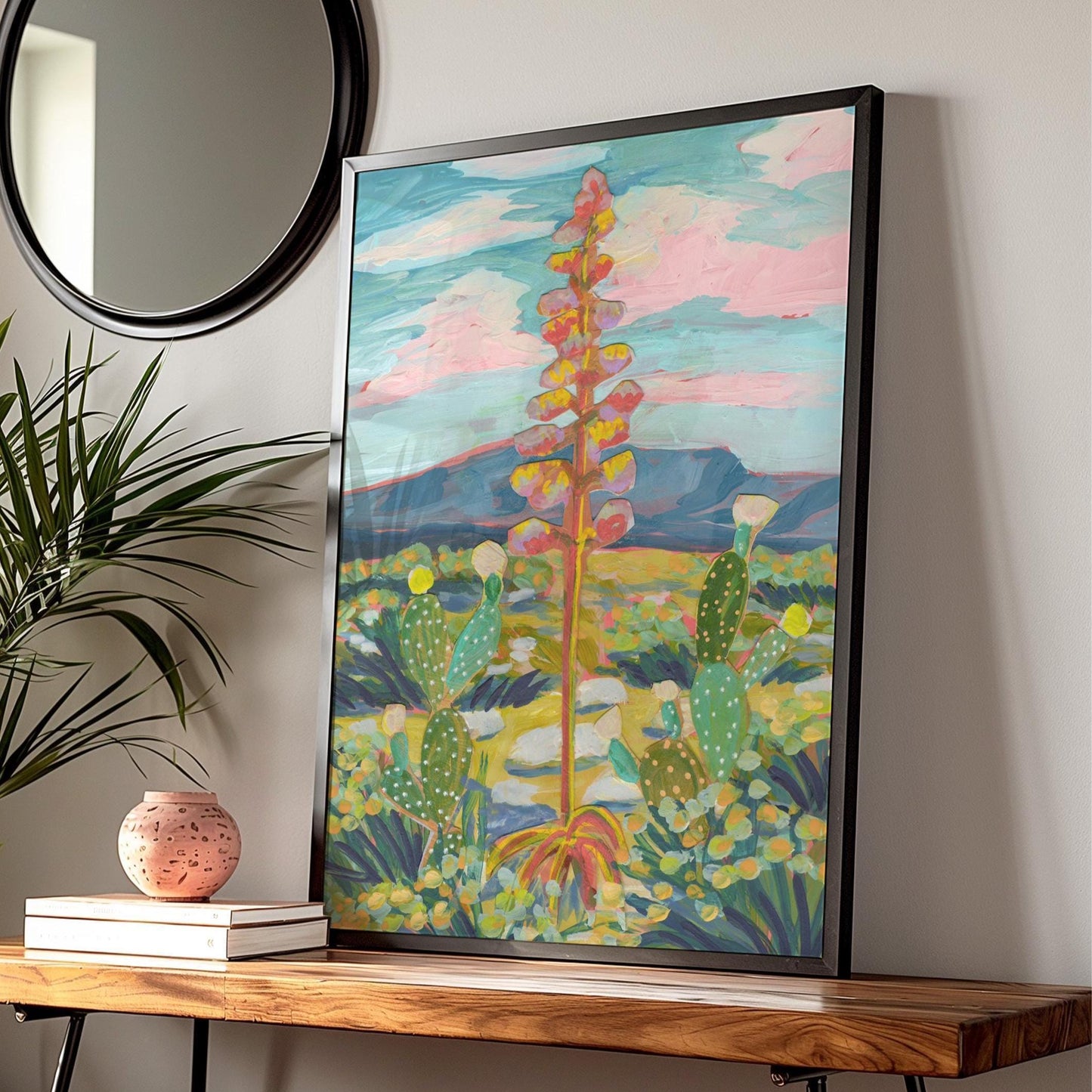 West Texas Landscape Print | Prickly Pear & Century Plant Art