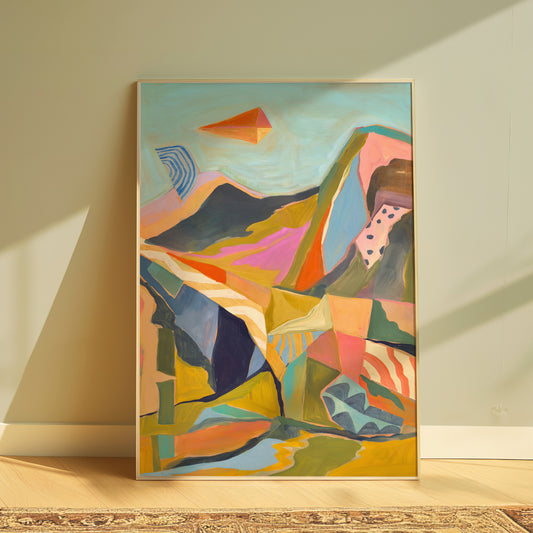 Blue Midcentury Modern Mountain Print