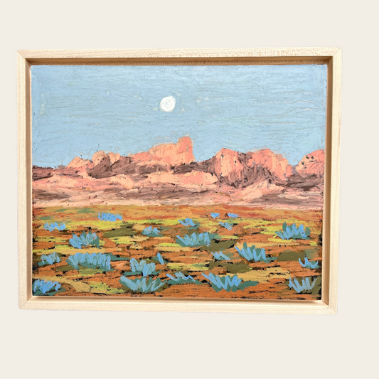 Big Bend National Park Pastel Moon Desert Original Artwork - Framed, 8x10"