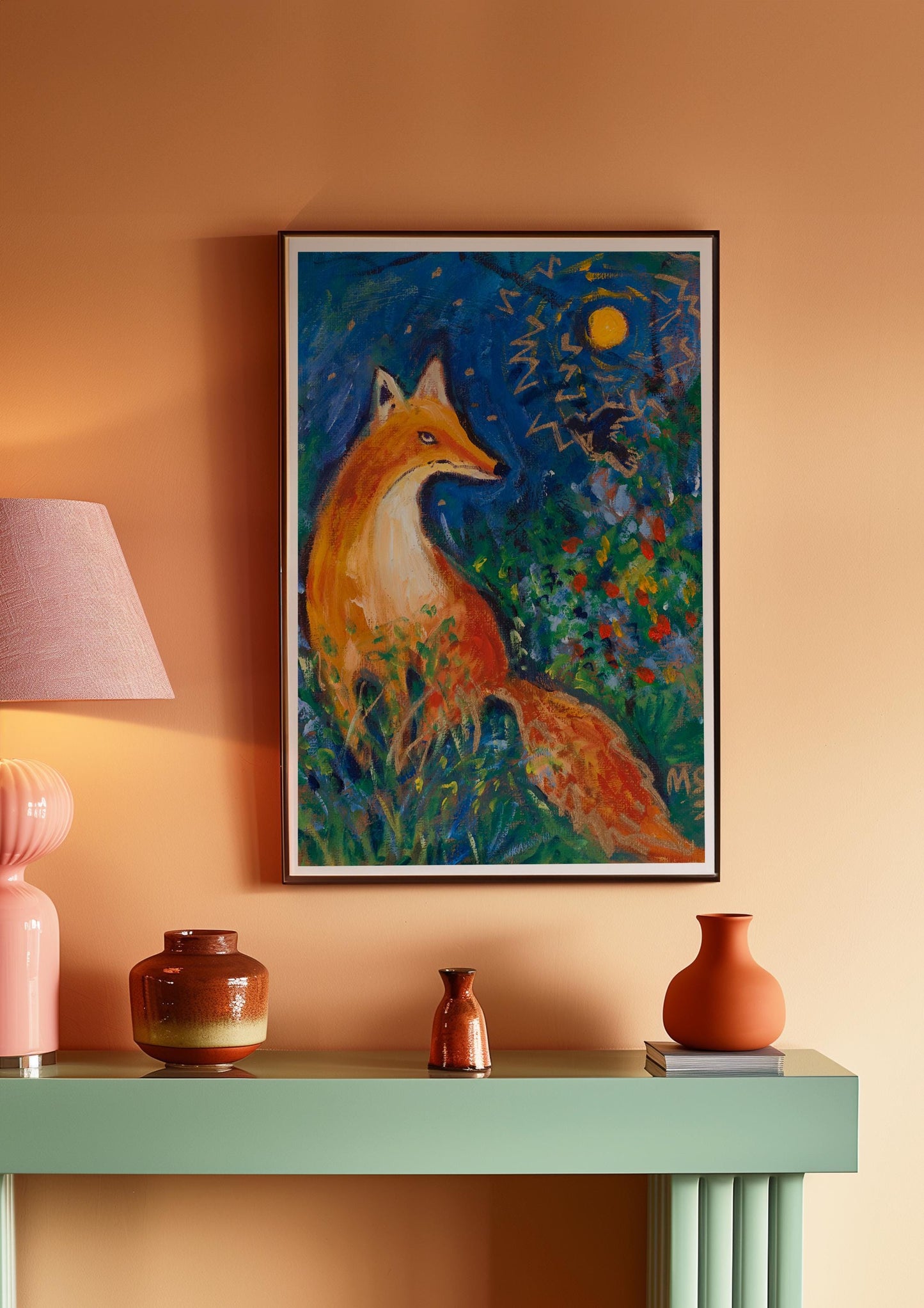 GUEST ARTIST: Fox Oil Painting Under Moonlight | Whimsical Nature Wall Art | Boho Eclectic Home Decor | Unique Large Canvas Art Gift