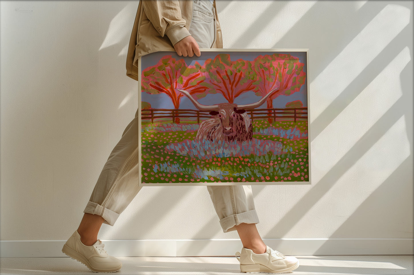 Texas Longhorn Wildflowers Art Print