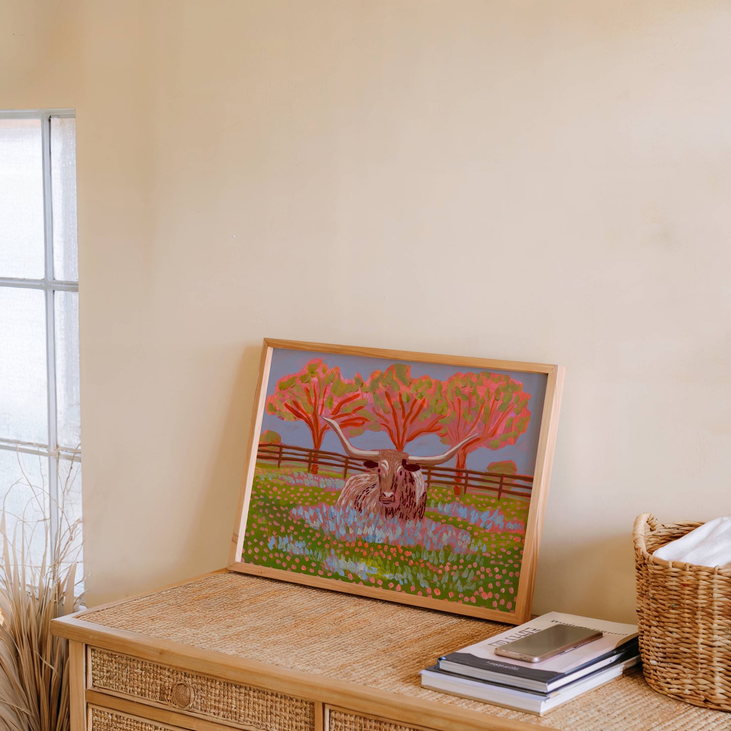 Texas Longhorn Wildflowers Art Print