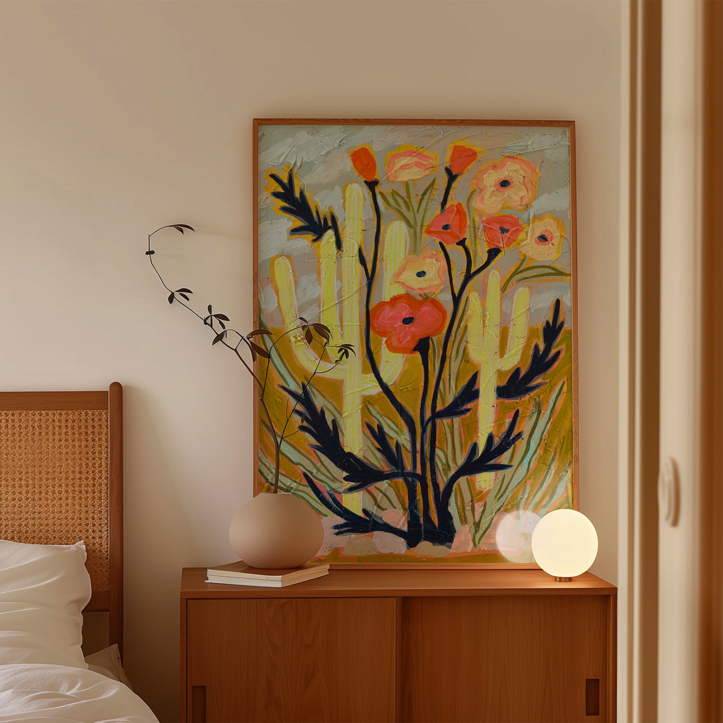 Saguaro Cactus Poppy Wildflower Art Print