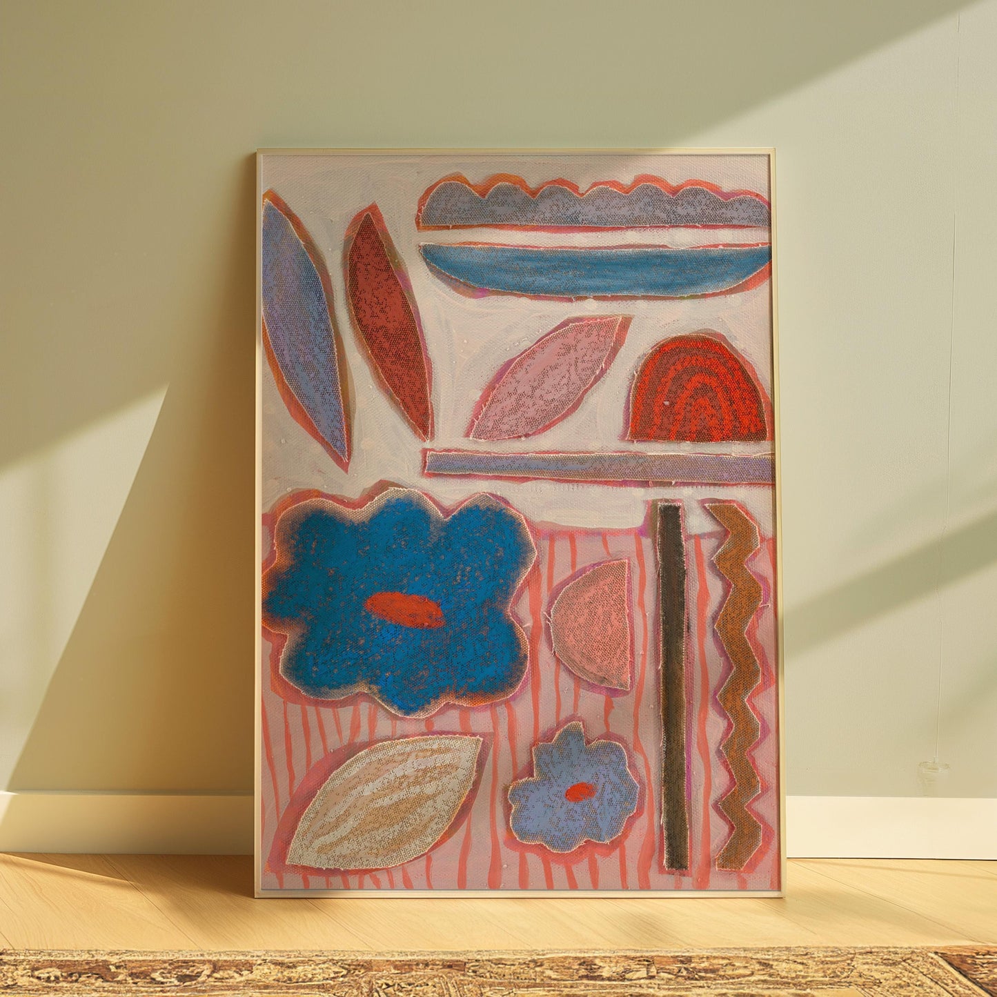 Abstract Floral Collage Canvas Print: Boho Mid-Century Modern Wall Art