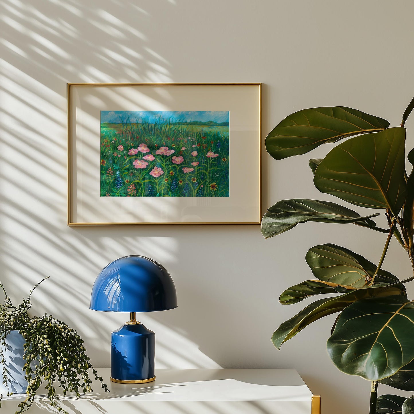 GUEST ARTIST | Texas Wildflower Field Pink Poppy Oil Painting Giclee Print Bluebonnets Botanical Nature Wall Decor Boho Southwest Original