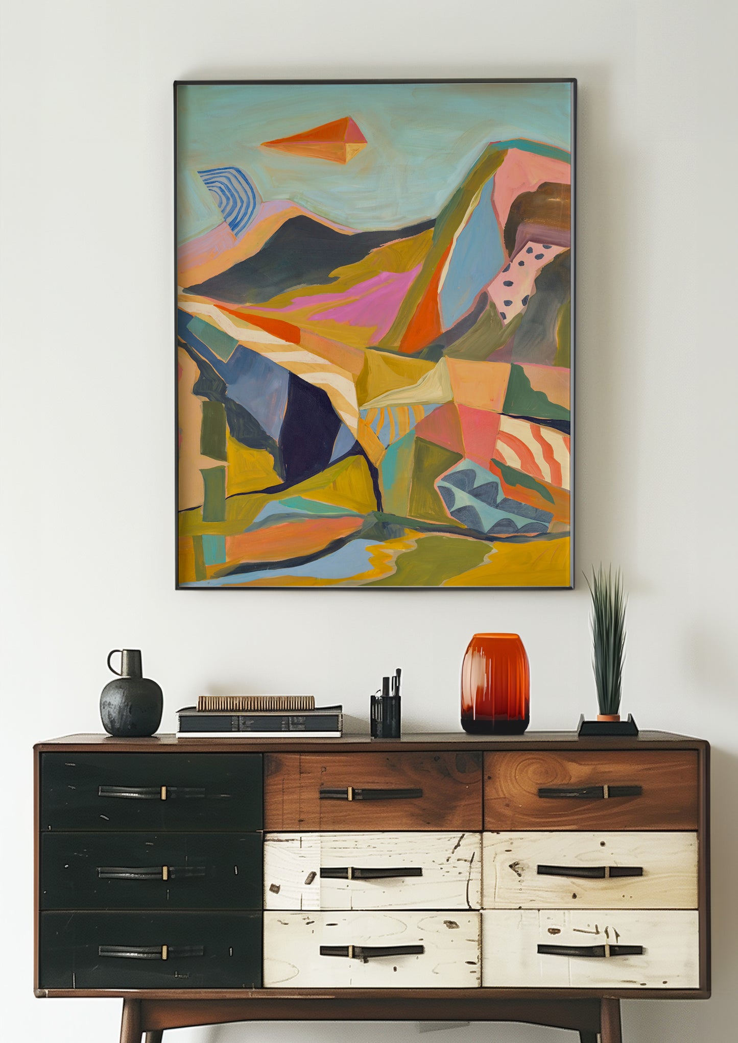 Blue Midcentury Modern Mountain Print