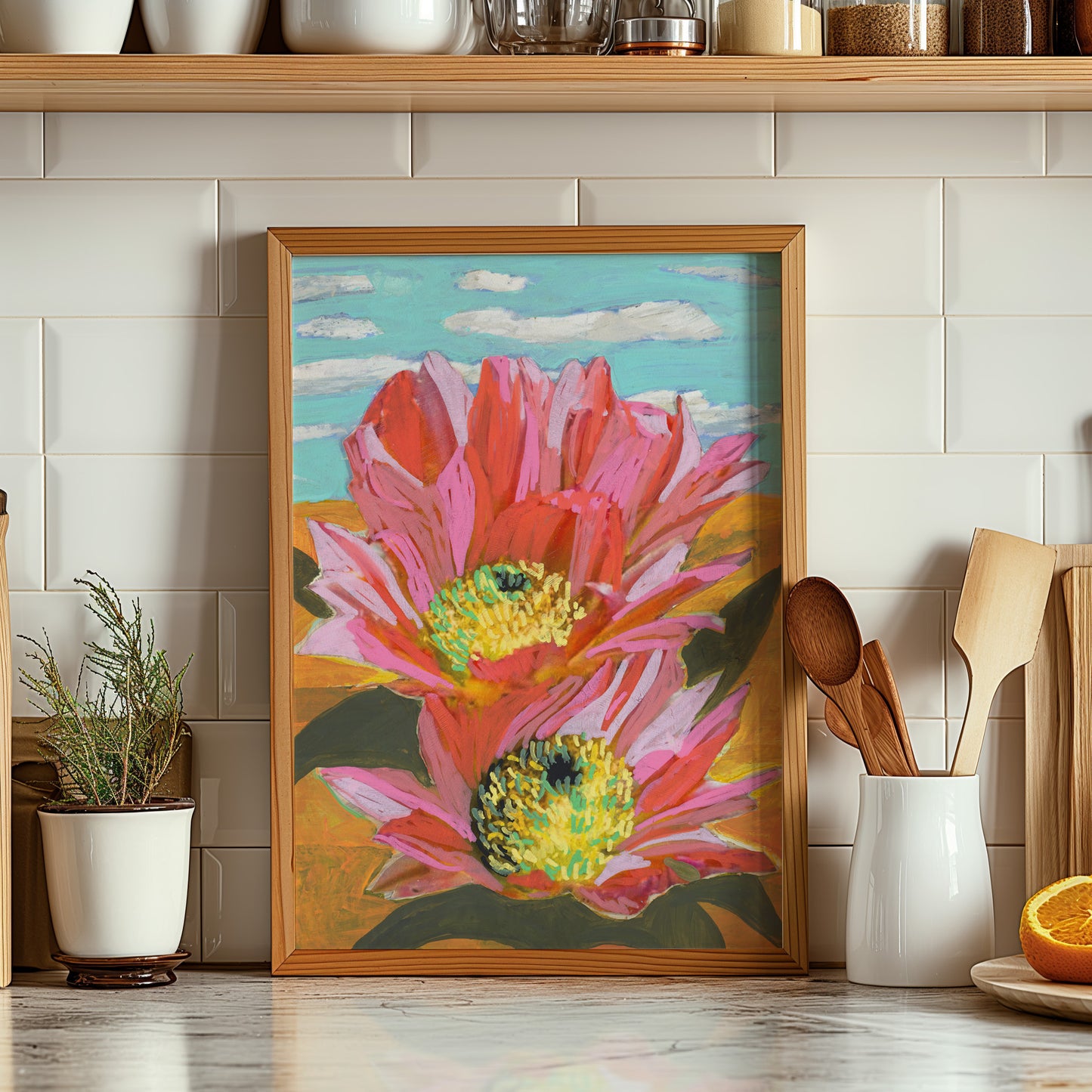 Pink Desert Cactus Flower Art Print