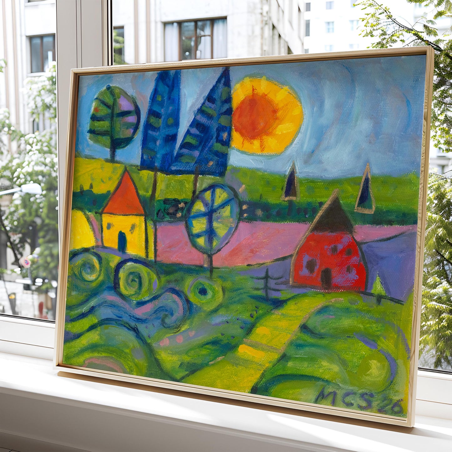 GUEST ARTIST: Whimsical Little House Landscape | Oil Painting Art | Boho Eclectic Home Decor | Nature Inspired Large Unique Canvas Gift