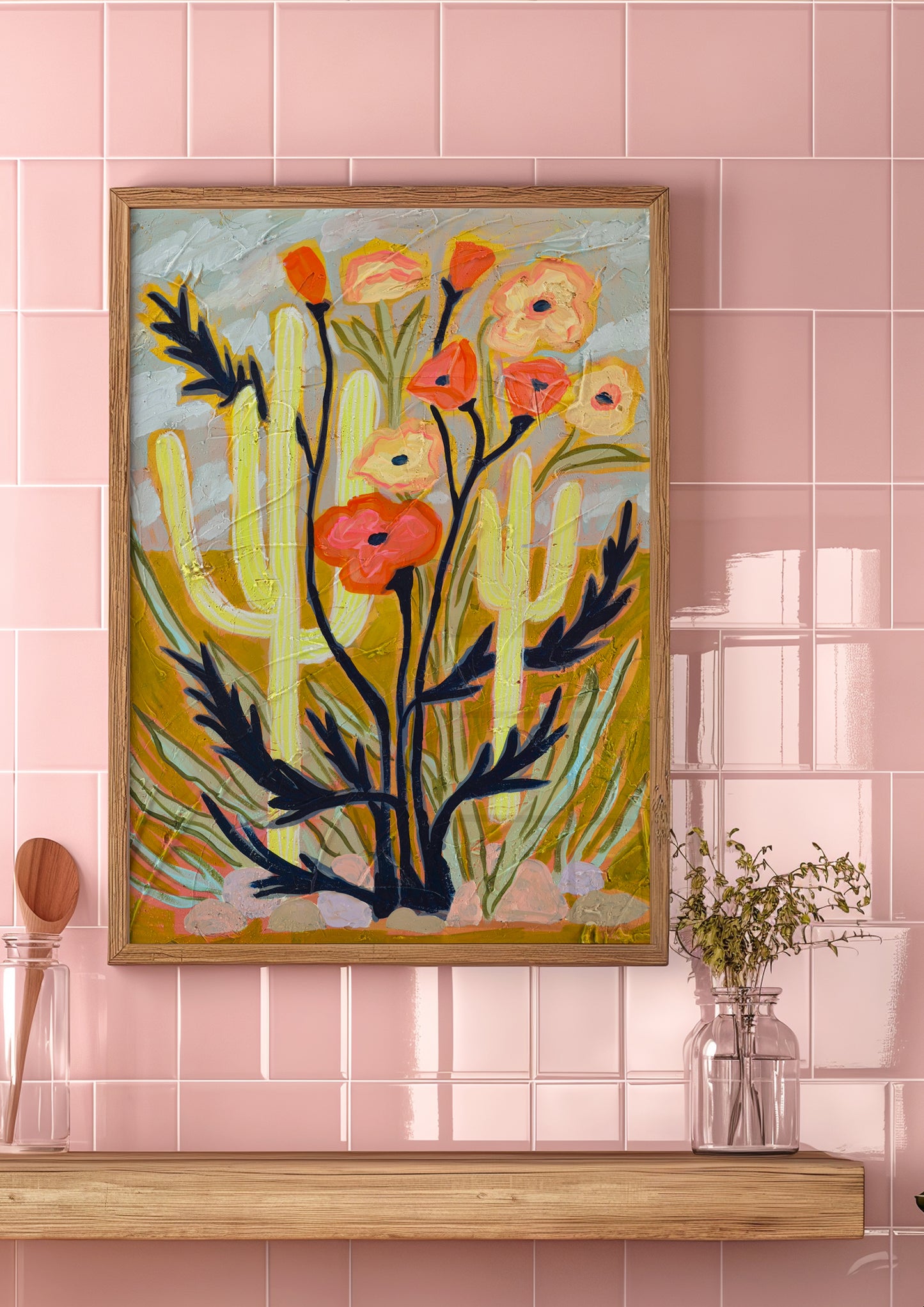 Saguaro Cactus Poppy Wildflower Art Print